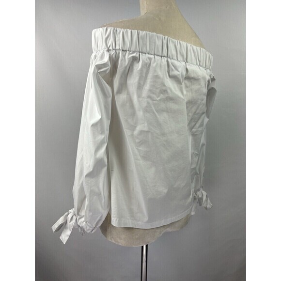 7 For All Mankind Off Shoulder Top White Small Poplin Peasant Tie Wrist - Picture 4 of 12
